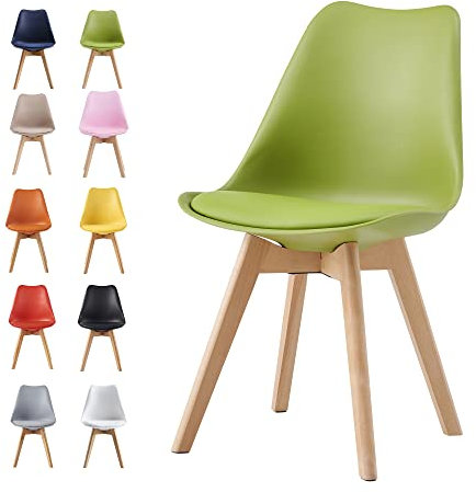 mcc direct Dining Chairs Wooden Legs Soft Cushion Pad Stylish DELUXE Retro Lounge Dining Office EVA (Green)