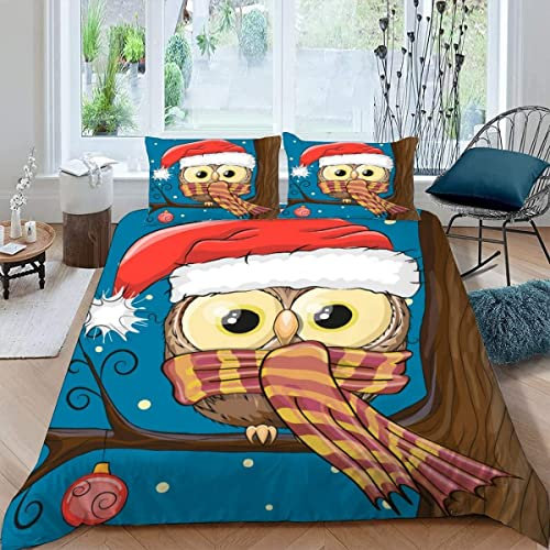 Bettwäsche 155x220 Weihnachten, Bettwaren & Bettwäsche Eule 3 Teilig Weiche Atmungsaktive Mikrofaser Bettwäsche-Sets, Bettbezug und 2 Kissenbezug 80x80 cm