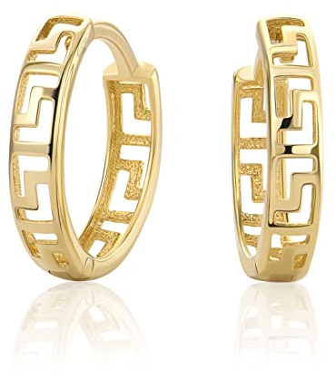PRINS JEWELS Kleine Griechische Schlüssel Creolen Gelbgold Aus 9 Karat 375 Gold Ohrringe H166