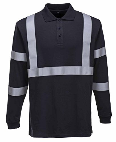 Portwest Workwear Mens Flame Resist Anti-Static Long Sleeve Polo Shirt Navy 4XL