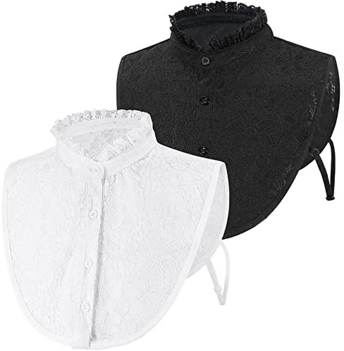 XEPST 2 PCS Women Fake Collar Detachable, Floral Lace Ruffles Half Shirt Blouse Removable False Shirt Dickey Mock Neck Top for Women Girls Decorative Favors