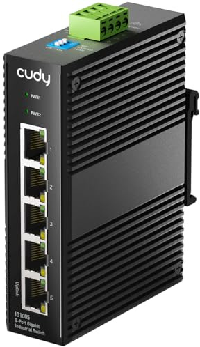 Cudy Switch Industrial 5 Porte Gigabit, Rail Din IP40, Protezione contro l'investimento di polarità e contro i cortocircuiti, Prevenzione delle tempeste Broadcast, IG1005 | 5 porte GbE rinforzate, isolamento delle porte/modalità DIP 250 m, plug & play, IP40, da -40 a 85 °C, doppio ingresso CC