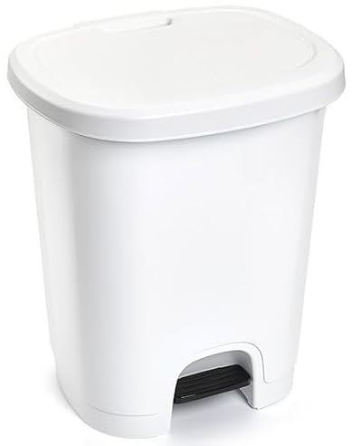 Muddy Hands 27 Litre Plastic Foot Pedal Bin Slim Kitchen Bedroom Bathroom Rubbish Recycling Waste Dustbin (White)