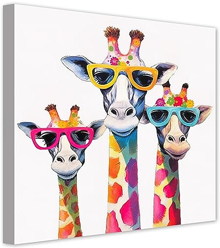 LZIMU Giraffen Familien bild auf Leinwand lustige Giraffe Mama Papa Baby Leinwandbild für Kinderzimmer Kinderzimmer moderne Wanddekoration Gerahmt (1, 50.00x50.00cms)