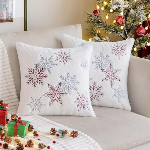 MIULEE 2er Set Weihnachten Weihnachtskissen Kissenbezüge Schnee Dekokissen Fellkissen Weich und Kuschelig Kissenhülle Kissenbezug Sofakissen Zierkissen Kuschelkissen für Wohnzimmer 40x40cm,Weinrot