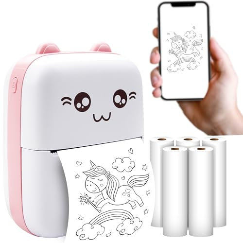 Maxlife Mini Drucker MXTP-100, Taschendrucker, Handy Fotodrucker, Tragbarer Mini Fotodrucker, Mobile Smartphone Bluetooth Drucker, USB-Kabel Thermopapier, für Lernhilfe, Notizen, Liste, Reisen (Rose)
