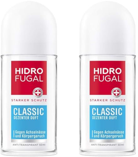 Hidrofugal Classic Roll-on (50 ml), starker Anti-Transpirant Schutz mit dezentem Duft, Deo für zuverlässigen Schutz ohne Ethylalkohol (Packung mit 2)