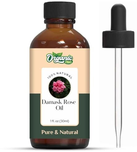Organic Zing Damask Rose (Rosa × damascena) Oil | Pure & Natural Essential Oil for Skincare, Hair Care, Aroma and Diffusers- 30ml/1.01fl oz