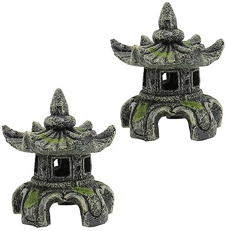POPETPOP 2 Pièces Figurines De Ornement D'aquarium Statue De Pagode Tour Figurines De Jardin Zen Pagode De Jardin Pagode De L'aquarium Pagodes Miniatures Résine Japon Ménage