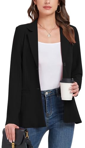 MINTLIMIT Black Blazer for Women UK Formal Button Lapel Open Front 2025 Long Sleeve Office Jackets Blazer Suit