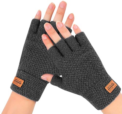 Yuqilin Handschuhe Fingerlos, Winter Warme Handschuhe Strickhandschuhe Damen Outdoor Herren, für Männer Frauen Outdoor Camping Wandern Laufen Radfahren Fahren (Dunkelgrau)