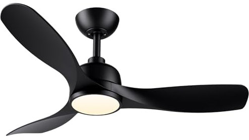 CJOY Ventilatore da Soffitto, 42 Pollici Ventilatore da Soffitto con Luce e Telecomando Nero, Lampadario Ventilatore da Soffitto Silenzioso Reversibile DC 3 ABS, Dimmerabile, 6 Velocità