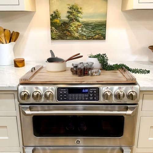 SwallowLiving Holz-Nudelbrett-Herdabdeckung mit Griffen, Holzherdabdeckung für Gasherd und Elektroherd, Küchenspüle Abdeckung für Theke, Schneidebrett, Natur