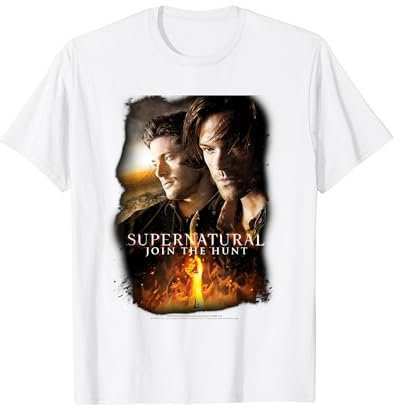 Supernatural T-Shirt, Weiß, S, Klassisch, V-Ausschnitt, Kurzarm, Unisex, Halloween
