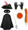 Kids Cat Bandit Costume - Black Tricorn Hat, Black Cape, Black Eye Mask, Black Gloves, Fake Sword, Orange Cat Tail, Orange Facepaint - Childs World Book Day Fancy Dress Costume