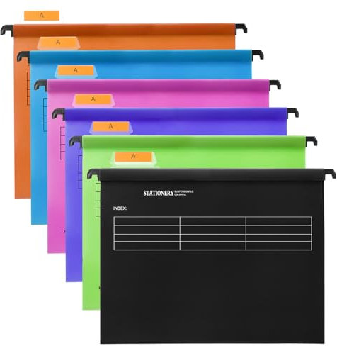 A4 Hängeregister, Hiziwimi 24 Stück A4 Hängemappen Hängemappen mit Tabs und Einlagen für Büro, Schule, Desktop-Aktenaufbewahrung, Dateiklassifizierung(5 Farben+Schwarz)