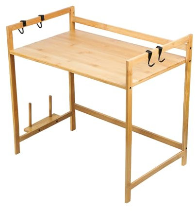 Supfine Erweiterbares Mikrowellen Regal, 2-Stufiges Mikrowellenständer, Küchentischregal aus Bambus, Mikrowellenhalter für Küche und Aufbewahrung (2 Etagen,Bambus, 55x35x42cm)