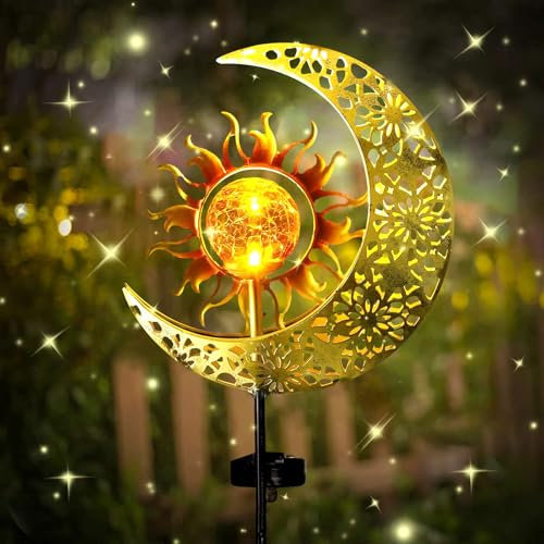 HUIKUANGEU Mond Solarlampen für Außen Garten, Solarleuchten Deko, Metall Solar LED für Terrasse, Balkon, Pfahlpfad