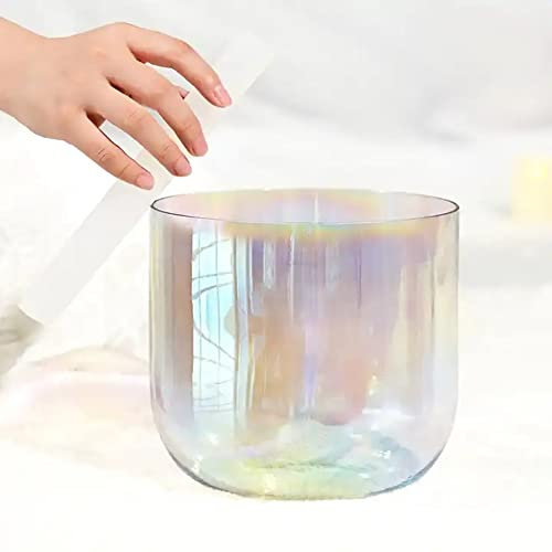 Cuenco tibetano de cristal de cuarzo transparente con luz cósmica, cuenco tibetano de alquimia con mazo y junta tórica gratis, cuenco de sonido de cuarzo esmerilado for yoga, meditación y curación de