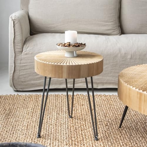 Zouron Couchtisch Rund Holz Coffee Table Rund Naturfarben Hellbraun 40x40cm 46.7cm Hoch Couch Table Kiefer Wohnzimmertisch Beistelltisch Retro für Wohnzimmer (Hellbraun S-1 pcs)