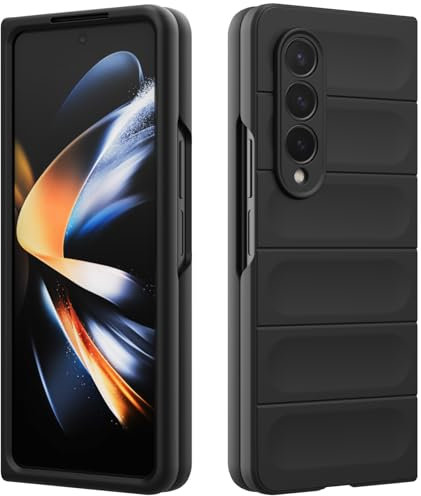 Custodia Compatibile con Samsung Galaxy Z Fold 4 5G, Silicone Custodia per Tutto il Corpo, Copertura Antiurto con Fotocamera Protettivo, Cover Rigido al Tatto - Nero