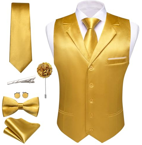 Barry.Wang Klassische Herren-Weste, Reverskragen, 7-teilig, formell | Lässige Weste mit Reverskragen, schmale Passform, ideal für Hochzeiten, Smoking, Party, Abschlussball