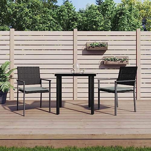 WEMYUFURN 3-TLG. Garten-Essgruppe mit Kissen Poly Rattan und Stahl, Outdoor-Sitzgruppe, Terrassen-Lounge-Set, Garten-Couchgarnitur - Wetterbeständig, Komfortabel - für Terrasse, Garten und Balkon
