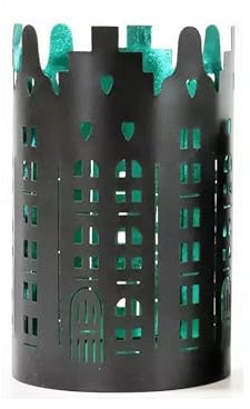 Haus Windlicht schwarz - metallic türkisgrün 20 cm hoch Lichthaus City Laterne modern aus Metall