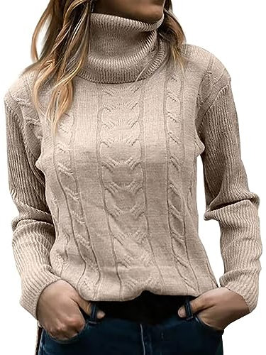 Jumpers for Women UK Women's Solid Color Turtleneck Sweater Vintage Long Sleeved Sweater Womens Polo Neck Jumpers UK Lambswool Clearance Daily Essentials Sweater Dresses for Women UK