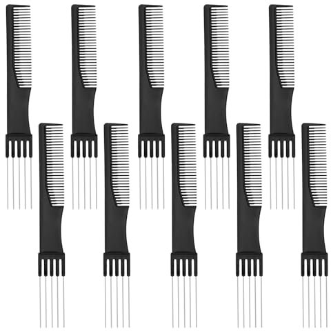 Lot de 10 peignes à crêper à double tête pour femme - Avec fourchette en métal et dents fines - Pour la plupart des types de cheveux