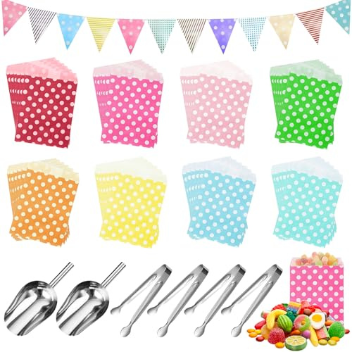 87 Stück Candy Bar Zubehör,Enthält 80 Stück Candy Bar Tüten und4 Zuckerzange,2 Eisschaufel und 1 Rosa Deko,Candybar Zubehör Set für Party Hochzeit Geburtstag Grill