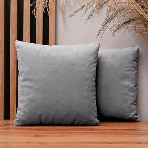 MG Design 2er Set Kissenbezüge 35 x 35 cm in Grau – mit Reißverschluss, samtig-weich mit dezentem Schimmer, pflegeleicht & langlebig