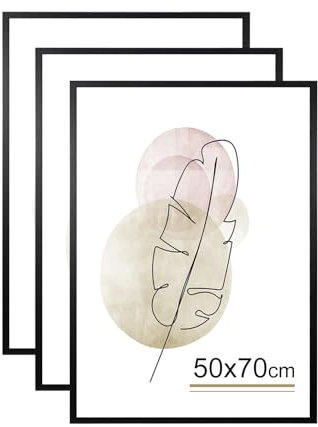 kennethan Bilderrahmen 50x70 Schwarz Holz Fotorahmen 3er Set Holzrrahmen Puzzlerahmen mit Acrylglas zum aufhängen und aufstellen Benutzt für Wohnzimmer, Schlafzimmer, Arbeitszimmer