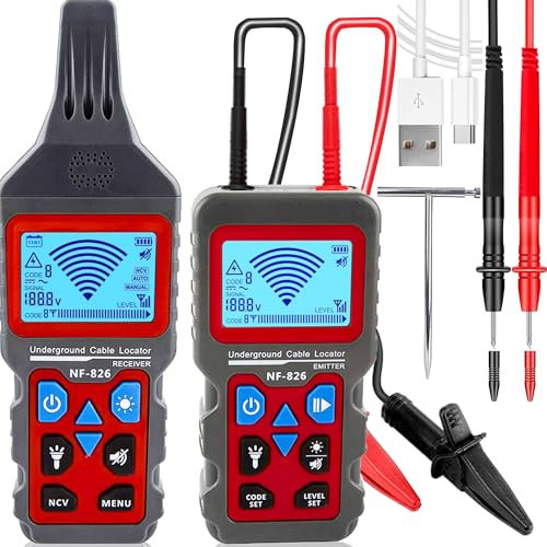 NF-826 Underground Wire Locator and Cable Tracer/Buried Wire Tracer and Cable Locator/Wall/Underground Pipe Wire Detector for Dog Fence Cables, Irrigation Control Wire Kit (Professional Grade)