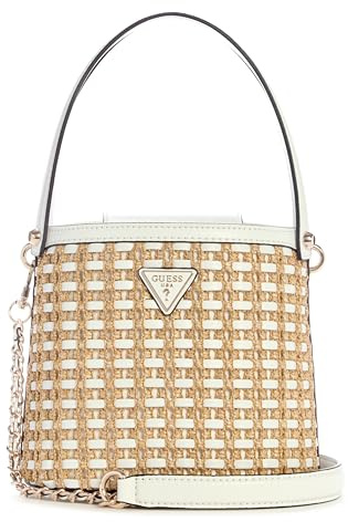 GUESS Atalia Crossbody Bucket, Bolso Cruzado para Mujer, Natural/Blanco, Talla Unica