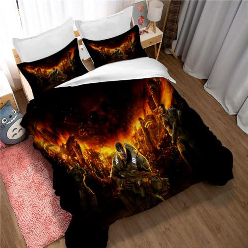 Ste-X Bettbezug-Set, Wendbar, Gears of War-Bettwäsche, Steppdeckenbezüge, Kissenbezüge, Hochwertige Bettwäsche In Leinenoptik, Hochwertiger Baumwollstoff (GOW 01,135x200cm)