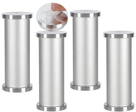 Generisch Lot de 4 pieds de meubles réglables en métal pour table basse en verre couleur aluminium (10 cm)