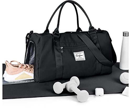 HYC00 Sport Duffel Bag Damen Handgepäck Sporttasche für Damen Herren mit Nassfach & Schuhfach, Reisetasche Damen Weekender Gym Travel Duffel Bags Schwimmtasche Yoga Bag Trainingstasche,Schwarz