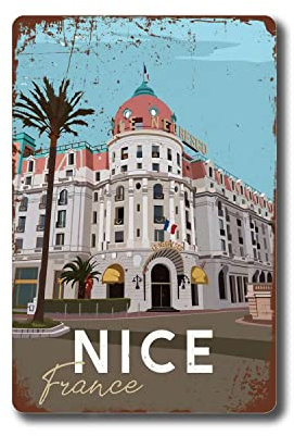 Nizza-Poster, Reisedruck, Frankreich, Nizza, Wandkunst, Cote, lustige Dekoration für Zuhause, Küche, Bar, Zimmer, Garage, Vintage-Retro-Poster, Plakette, 20 x 30 cm