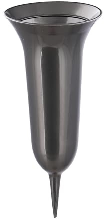 VOSTEEN 1x Grabvase 26 x 11,5 cm dunkelgrau - Vase Friedhof stilvoll und frostsicher - Blumenvase mit Sockel Friedhofsvase