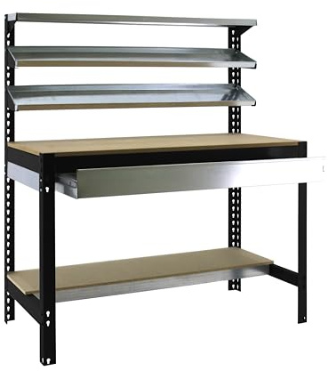 PRORGEAL Werkbank Buffalo mit Frontablage und Schubfach | HxBxT 84x120x61cm | Traglast 600kg | Anthrazit | Werktisch Arbeitstisch Werktisch