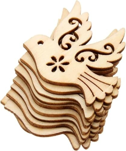 10Pcs Brown Wooden Peace Dove Ornaments Crafts Home Christmas Tree Hanging Decorations Decorative Hanging Ornaments DIY Peace Dove Bird Craft Gift Tree Decorations