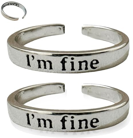 I 'm Fine - intimation Save Me Ringe, Personalisierter Save Me Ring Versilbert Verstellbarer Offener Ring PaarRing, Minimalistischer Vintage Gravierter Paar Schmuck Geschenk (Silber,Einstellbar)