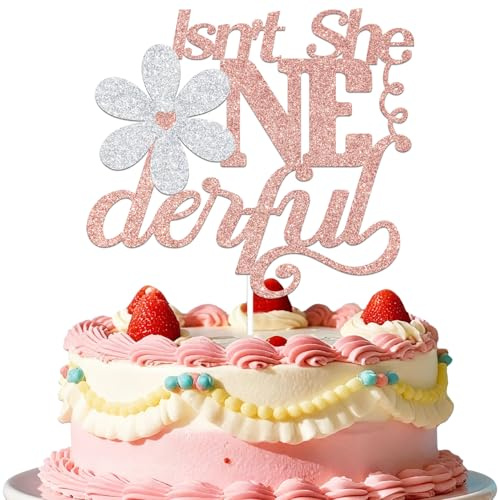 Isn't She Onederful Cake Topper Daisy 1st Birthday Cake Decoration Isnt She Lovely First Birthday Decoration Rose Gold Silver Glitter