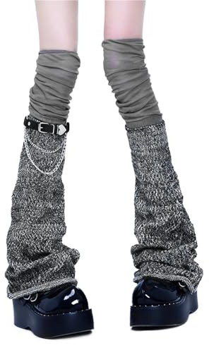 Olligey Damen Stulpen Beinstulpen Leg Warmers Y2K Japanisch Lolita Kawaii Modisch Beinform-schmeichelnd Alltag Freizeit Geschenk für Frauen Mädchen Grau