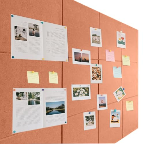 Pinnwand Groß Selbstklebend 90x120 cm - 12 Stück Dekorative Pinnwand aus Filz 30x30cm Memo Boards Bulletin Board Wanddekoration Faltbare Fototafel,