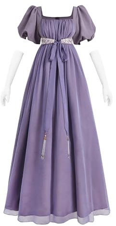 FCCAM Regency Kleid Damen Empire Taille & Puffärmel Viktorianisches Teeparty-Kleid Jane Austen Kleider Ballkleid & Abendkleid Violett