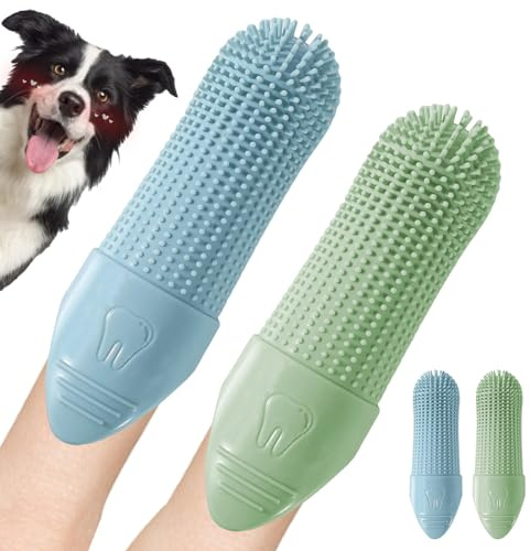 4x Fingerzahnbürste für Hunde & Katzen - Weiche Silikon Fingerlinge zur Sanften Zahnpflege, Ideal für Kleine Hunde & Katzen (2x Blau, 2x Grün)