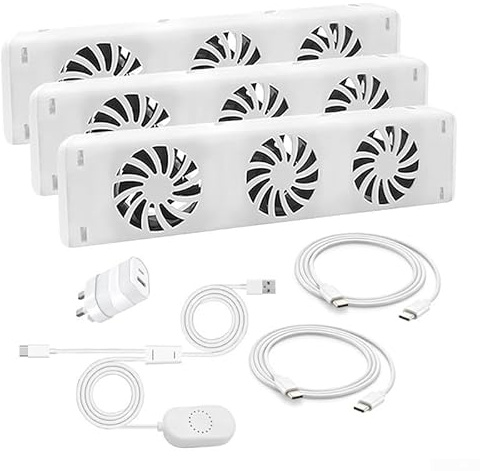 UrbanHui Radiator Magnetic Cooling Fan 3-Fan Set with Temperature Sensor, Quiet Low Noise Heater Air Circulator for Fireplace and Indoor Heating