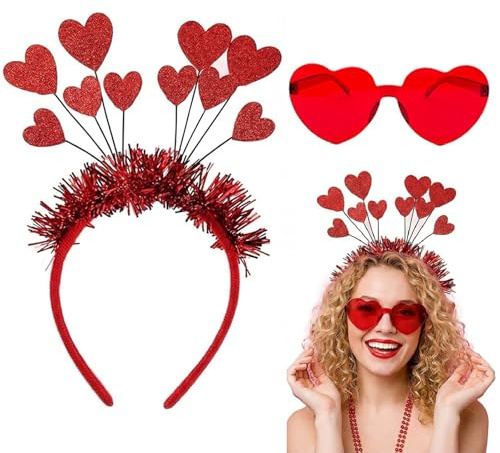 YeaHapiday Amor Kostüm Damen Set – Herz Haarreif mit Amor Pfeil Optik + Herz Brille, 2-teiliges Herz Kostüm Zubehör für Valentinstag, Karneval & Motto Party